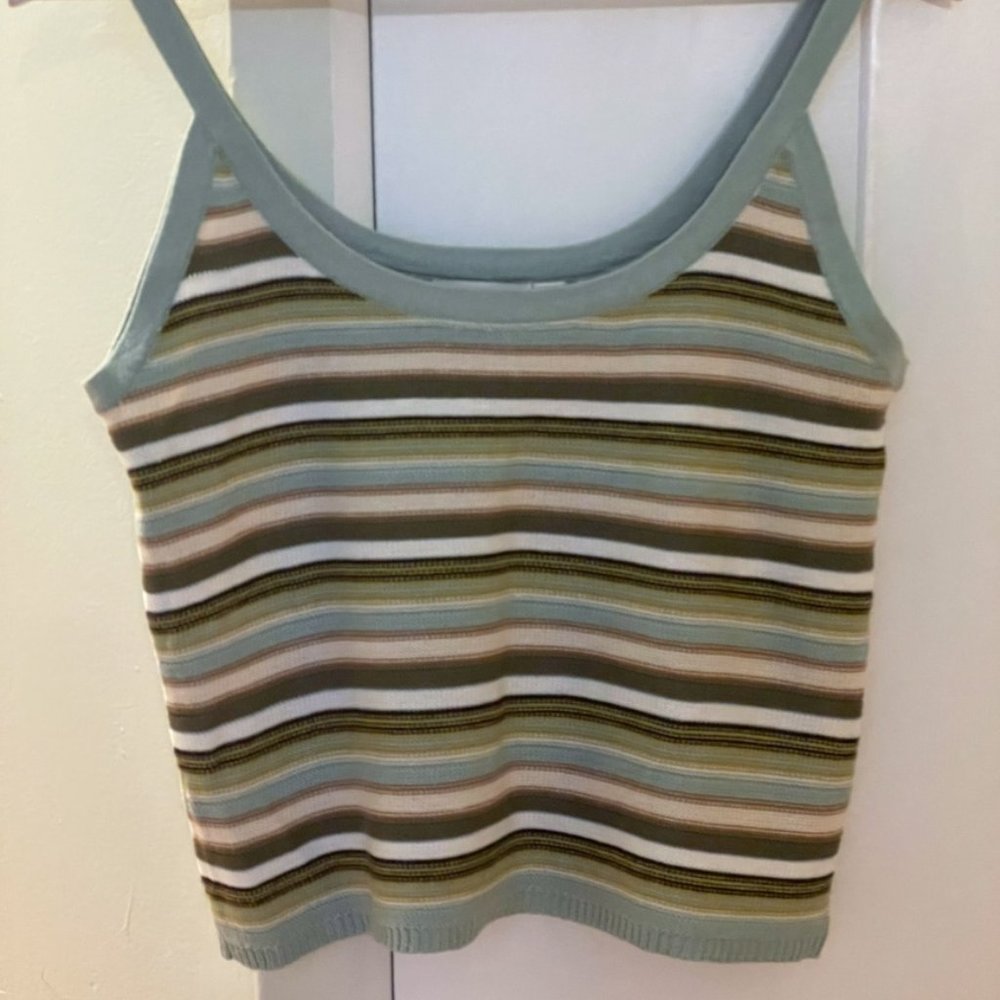 Jacqueline deYong Crochet Cropped Tank Green Stripe S